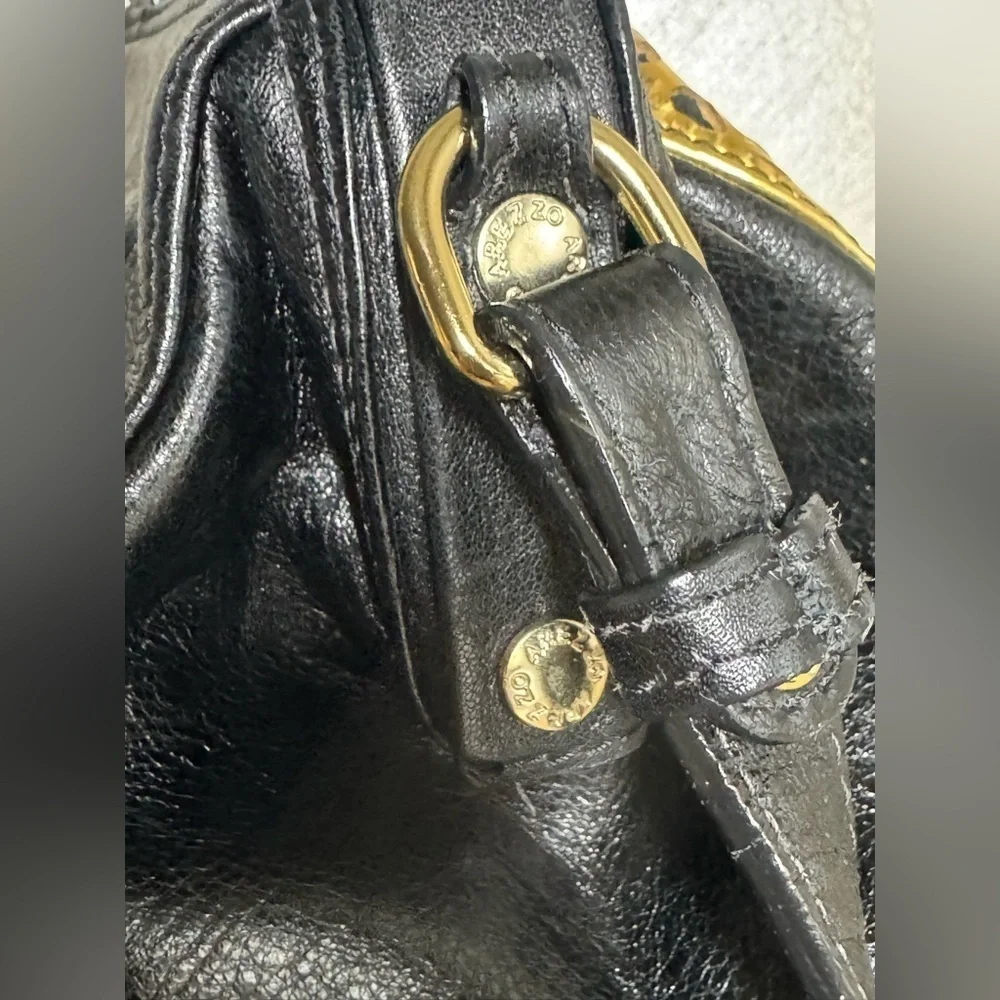 Arezzo Women Black Gold Leather Cut Out Satchel Hand Shoulder Bag